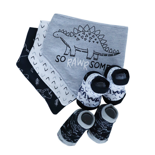 Snuggletime 5-Piece Gift Set - 3 Bandana Bibs and 2 Pairs of Socks